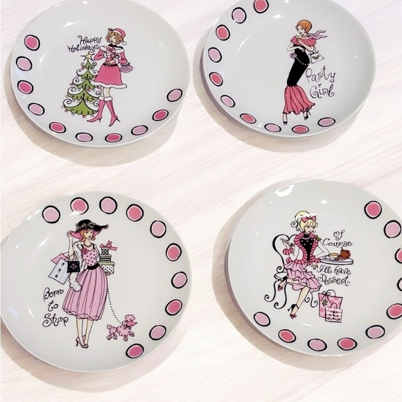 Dessert Plates Girlfriend Diva Chic Shopping Tea Party 9” Santa’s Workbench EUC - Picture 3 of 12